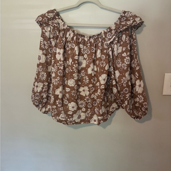 Free People Miss Daisy Printed Top 100% Cotton Ruffle Trim Vintage Combo Small - Picture 3 of 6